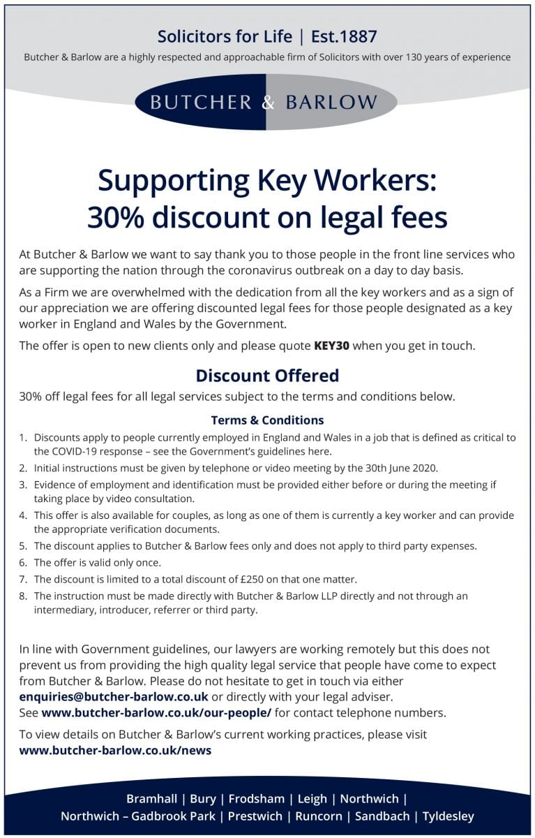 Butcher & Barlow Supporting Key Workers in June
